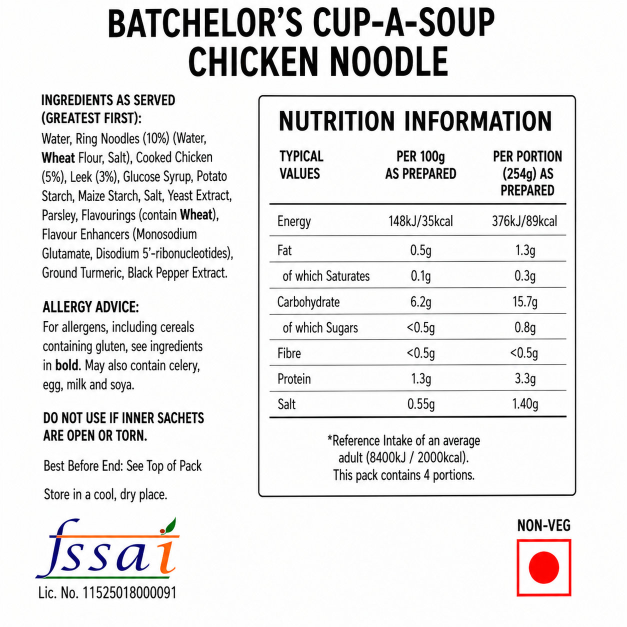 Batchelor's Cup-A-Soup Chicken Noodle Flavour (4 Cups) Imported From UK - Nosh Products