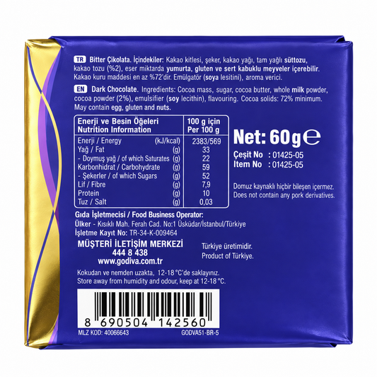 Godiva 72% Dark Chocolate 60gm - Nosh Products
