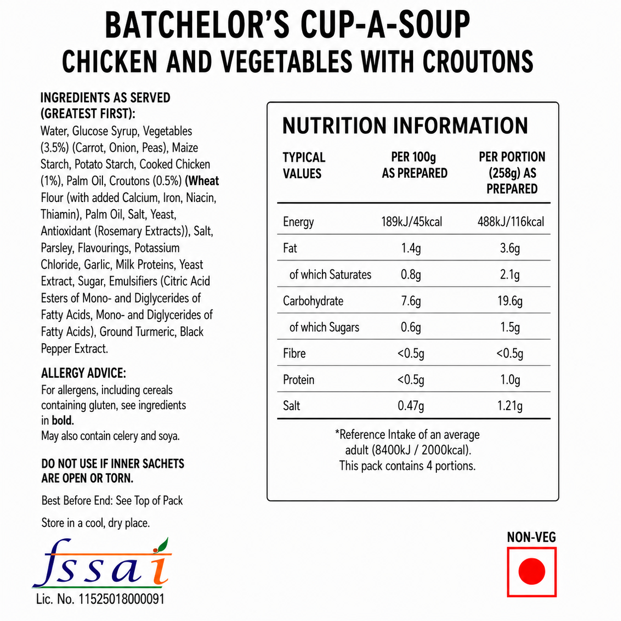 Batchelor's Cup-A-Soup Chicken And Vegetables With Croutons (4 Cups) Imported From UK - Nosh Products