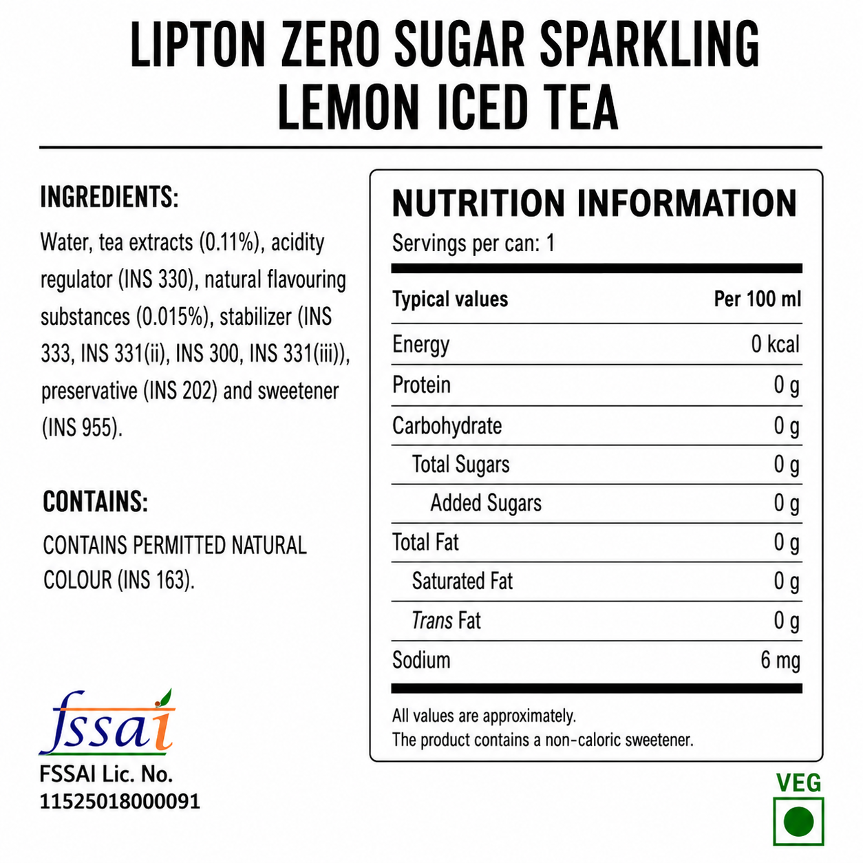 Lipton Zero Sugar Sparkling Lemon Iced Tea 325ml Imported From Thailand