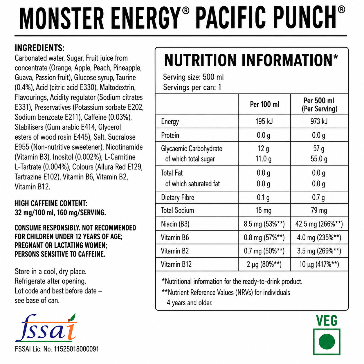 Monster Energy Drink Pacific Punch 500ml Imported From UK