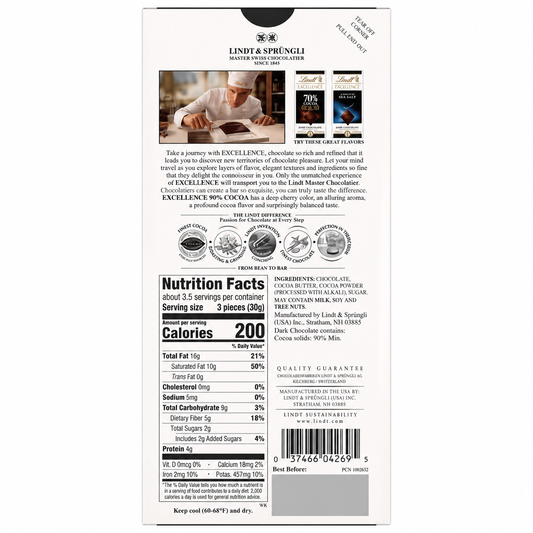 Lindt Excellence 90% Dark Chocolate 100gm Global Import - Nosh Products