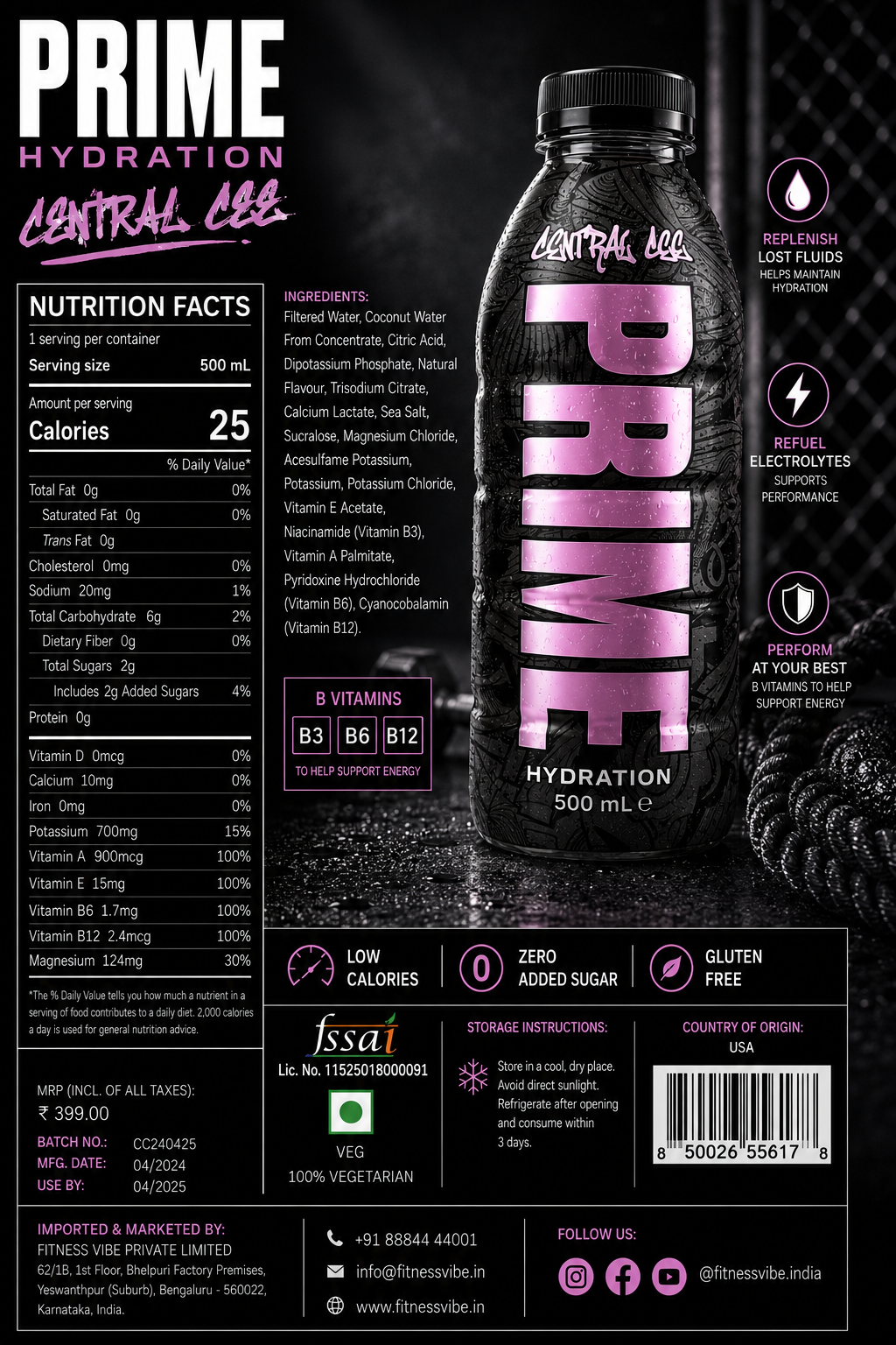 Prime Hydration Central Cee Drink 500ml Imported From USA - Nosh Products