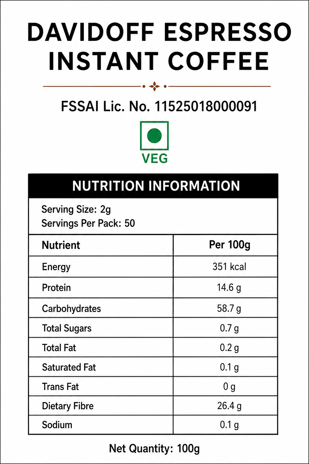 Davidoff Espresso Instant Coffee 100gm Imported From USA - Nosh Products