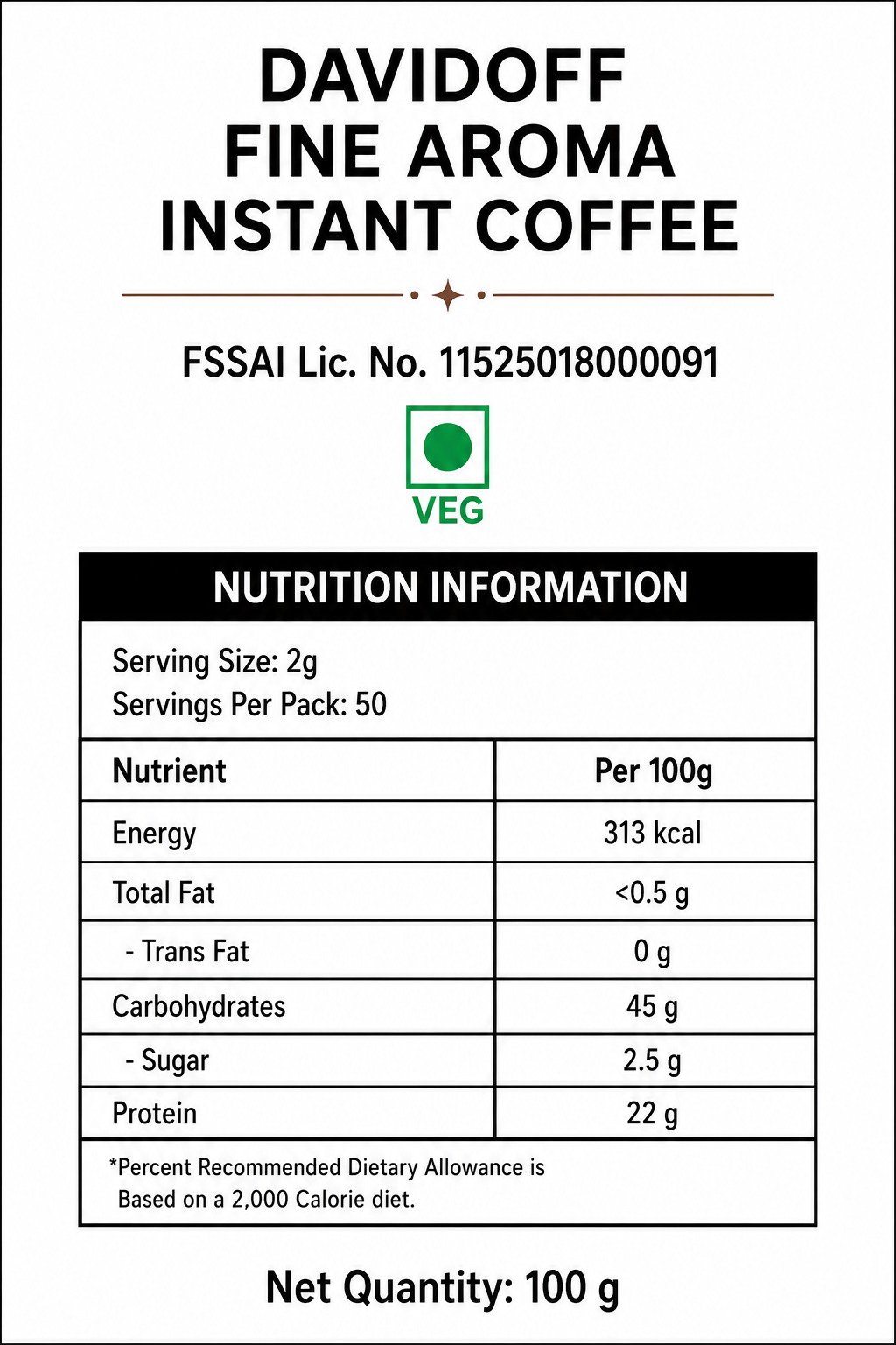Davidoff Fine Aroma Instant Coffee 100gm Imported From USA - Nosh Products