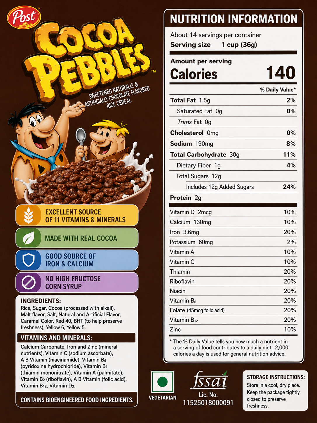 Post Cocoa Pebbles Cereal 311gm Imported From USA - Nosh Products