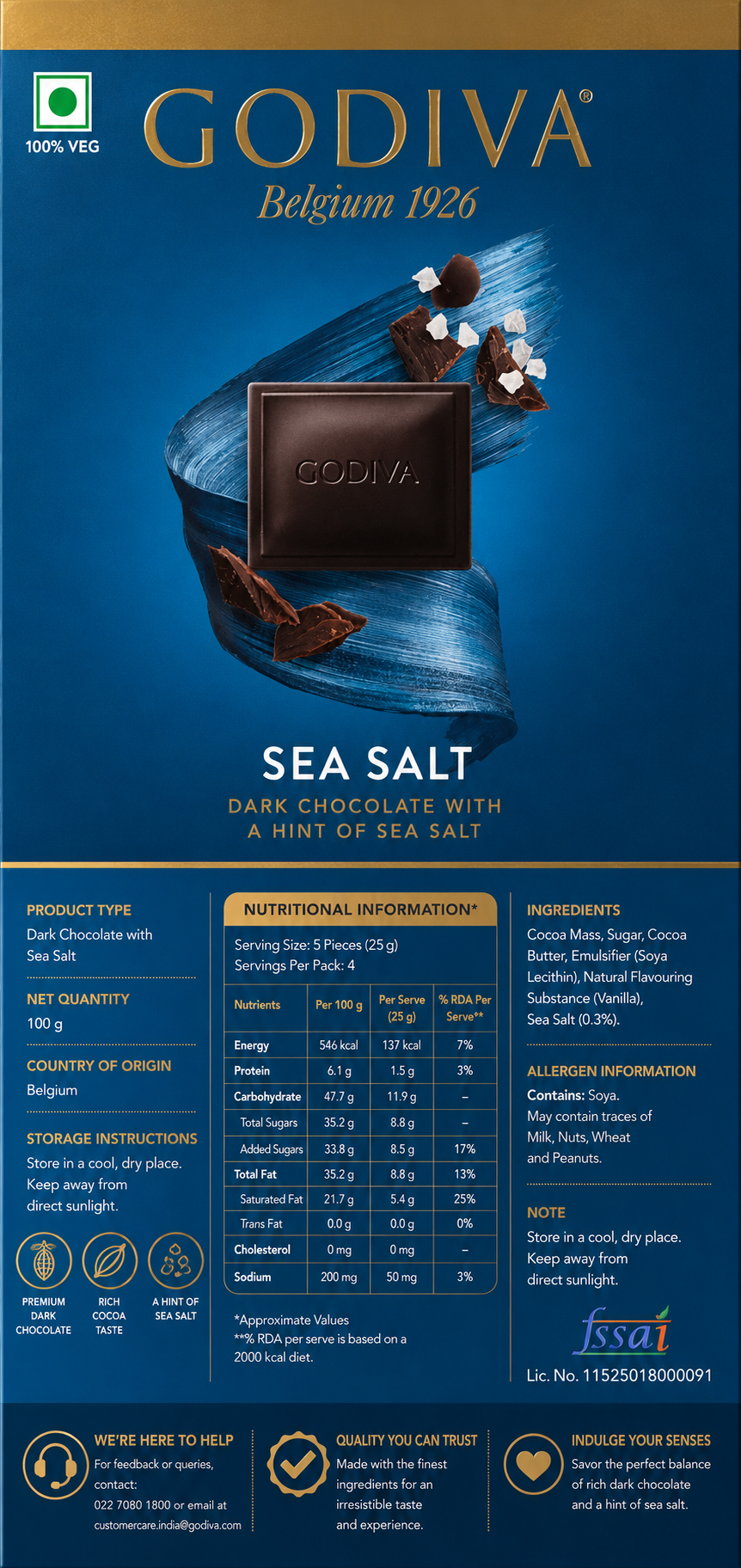 Godiva Dark Chocolate Sea Salt Chocolate 90gm Imported From Switzerland - Nosh Products