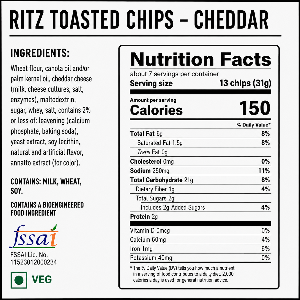 Ritz Toasted Chips Cheddar 229gm Imported From USA - Nosh Products