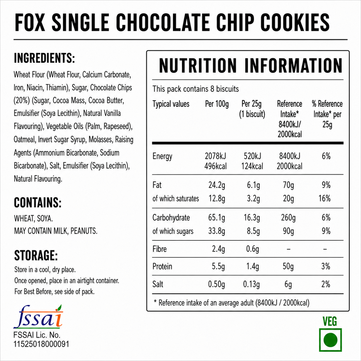Fox Single Chocolate Chip Cookies 180gm Imported From UK - Nosh Products