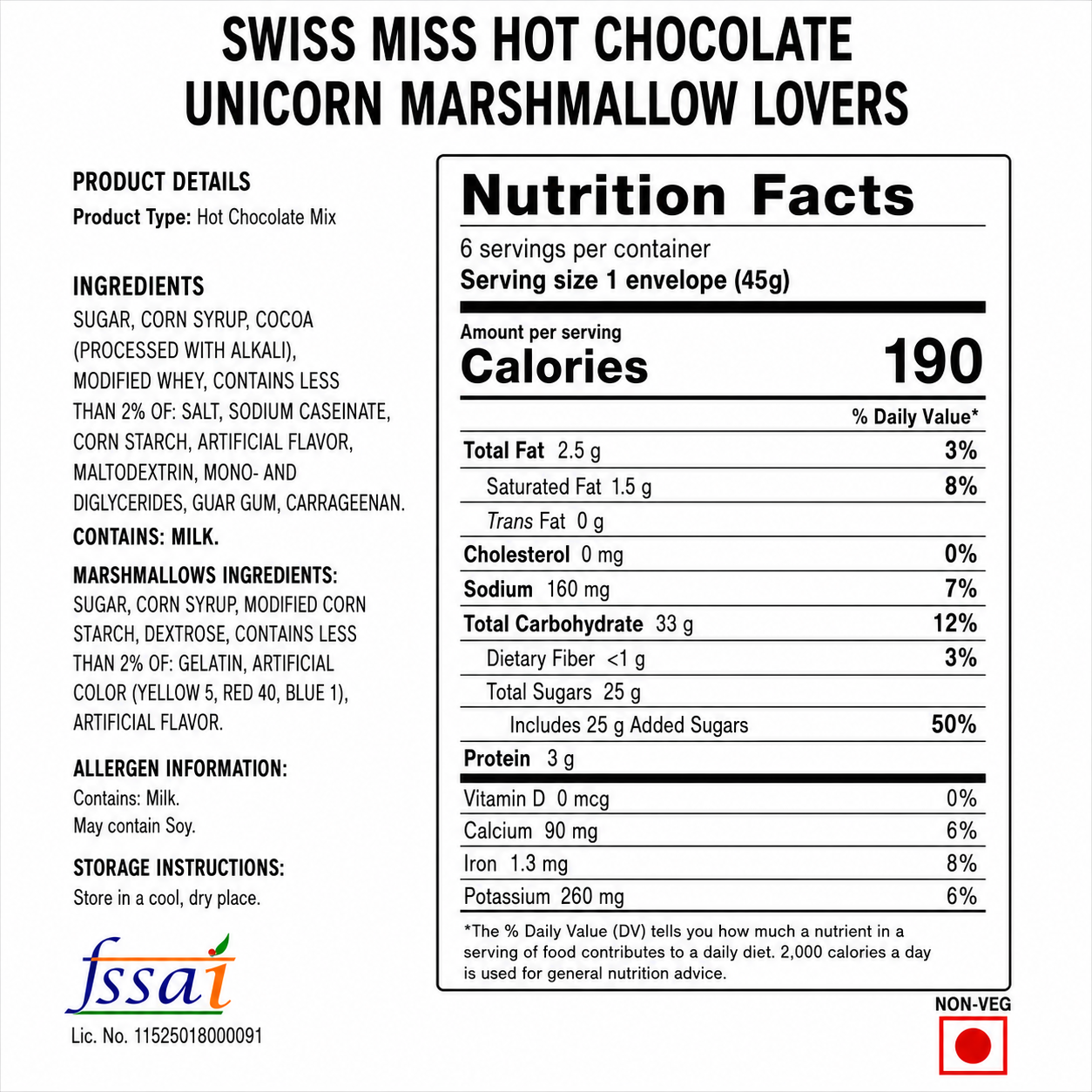 Swiss Miss Hot Chocolate Unicorn Marshmallow Lovers 268gm Imported From USA - Nosh Products