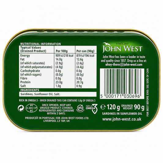 John West Sardine In Sunflower Oil 120gm Imported From UK - Nosh Products