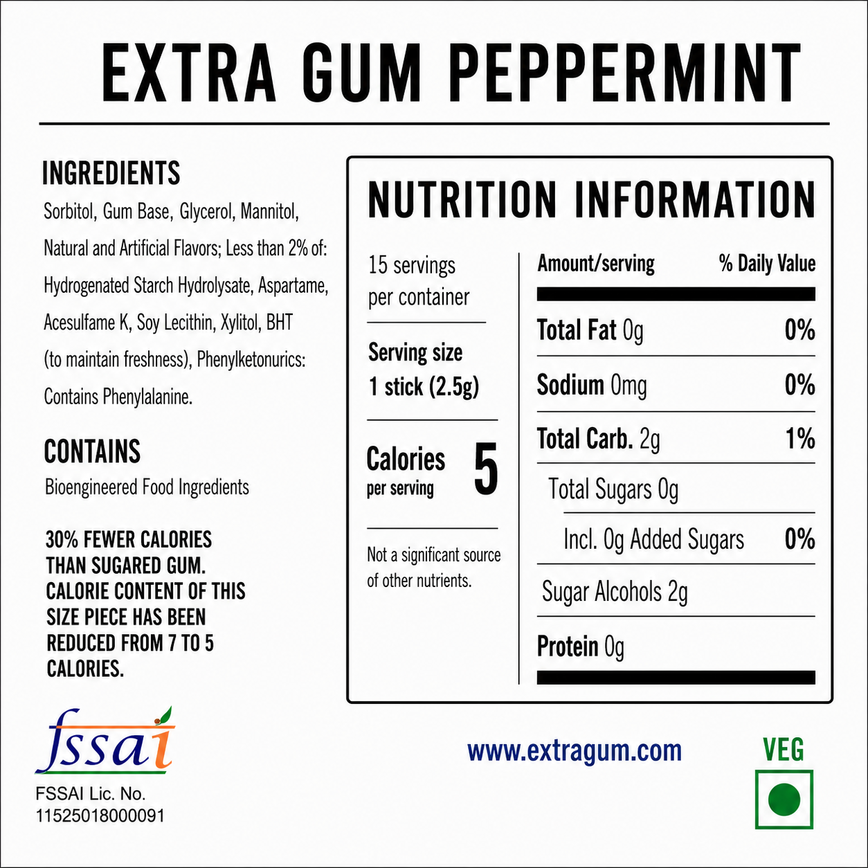 Extra Gum Peppermint Chewing Gum Imported From USA - Nosh Products