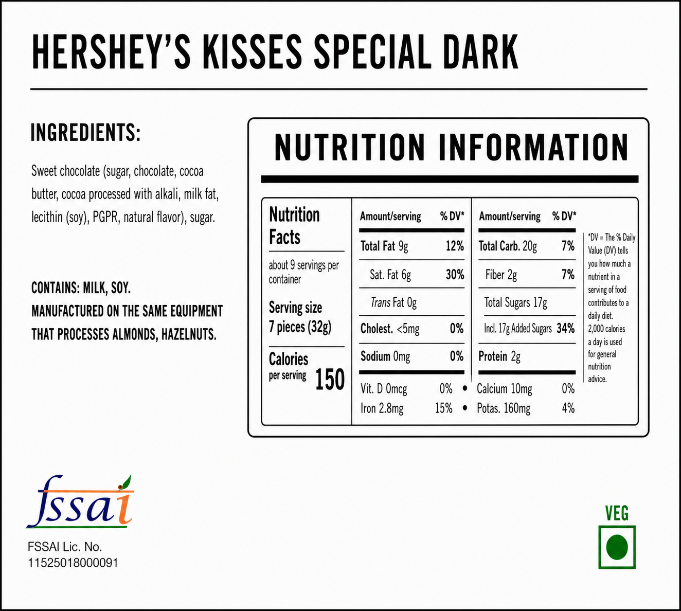 Hershey Kisses Special Dark Chocolate 306gm Imported From USA - Nosh Products