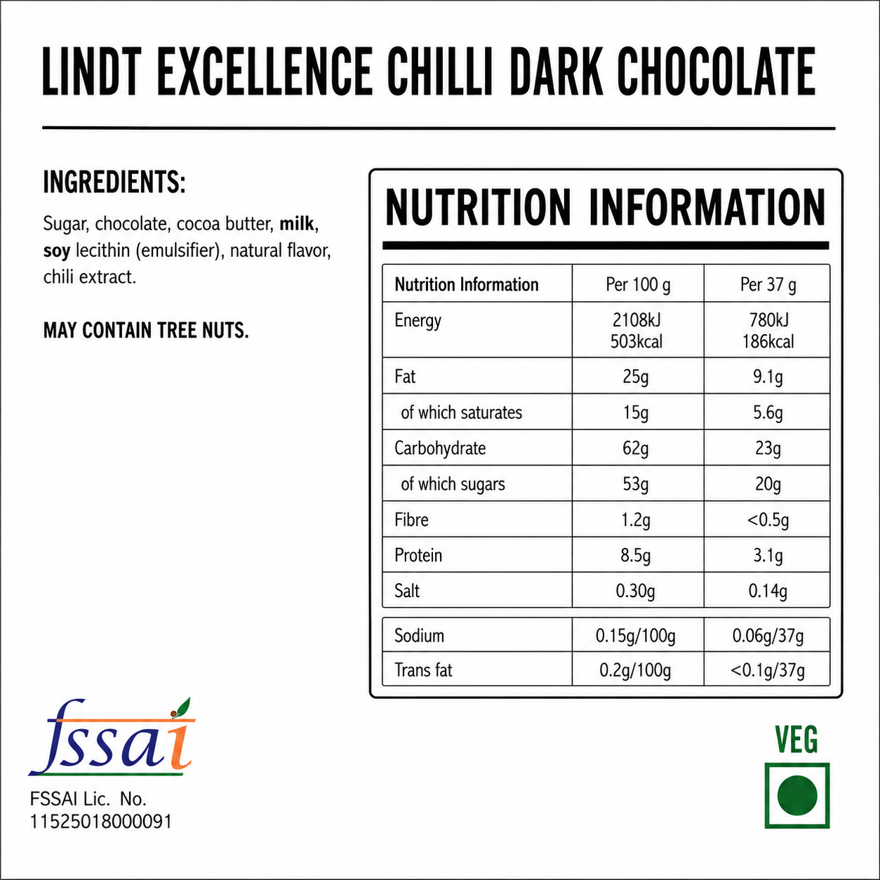 Lindt Excellence Chilli Dark Chocolate 100gm Global Import - Nosh Products