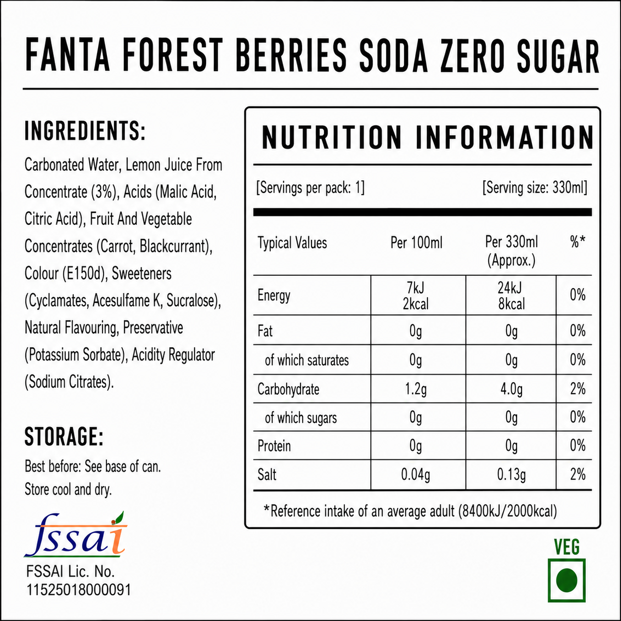Fanta Forest Berries Soda Zero Sugar 330ml Imported From UK