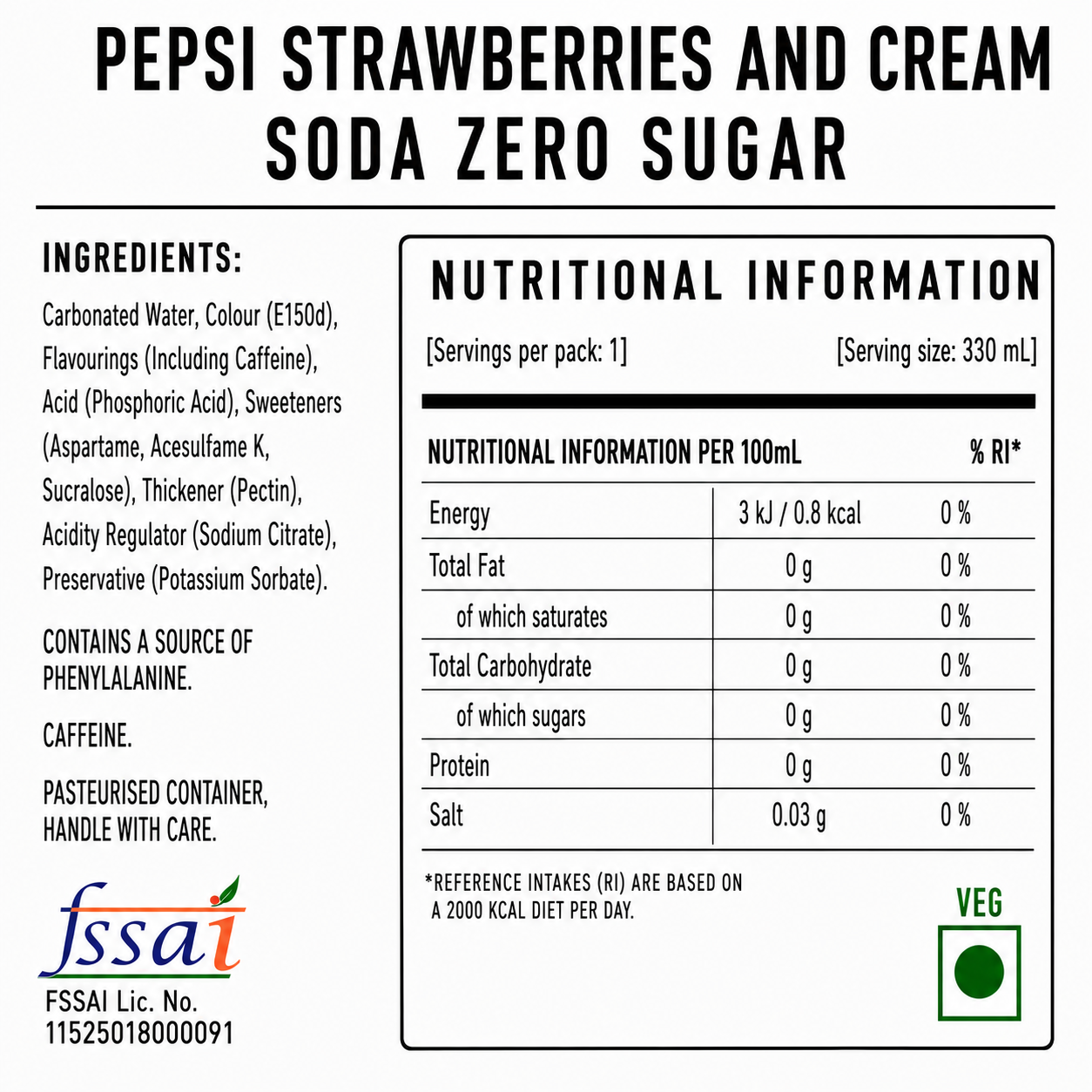 Pepsi Strawberries And Cream Soda Zero Sugar 330ml Imported From UK