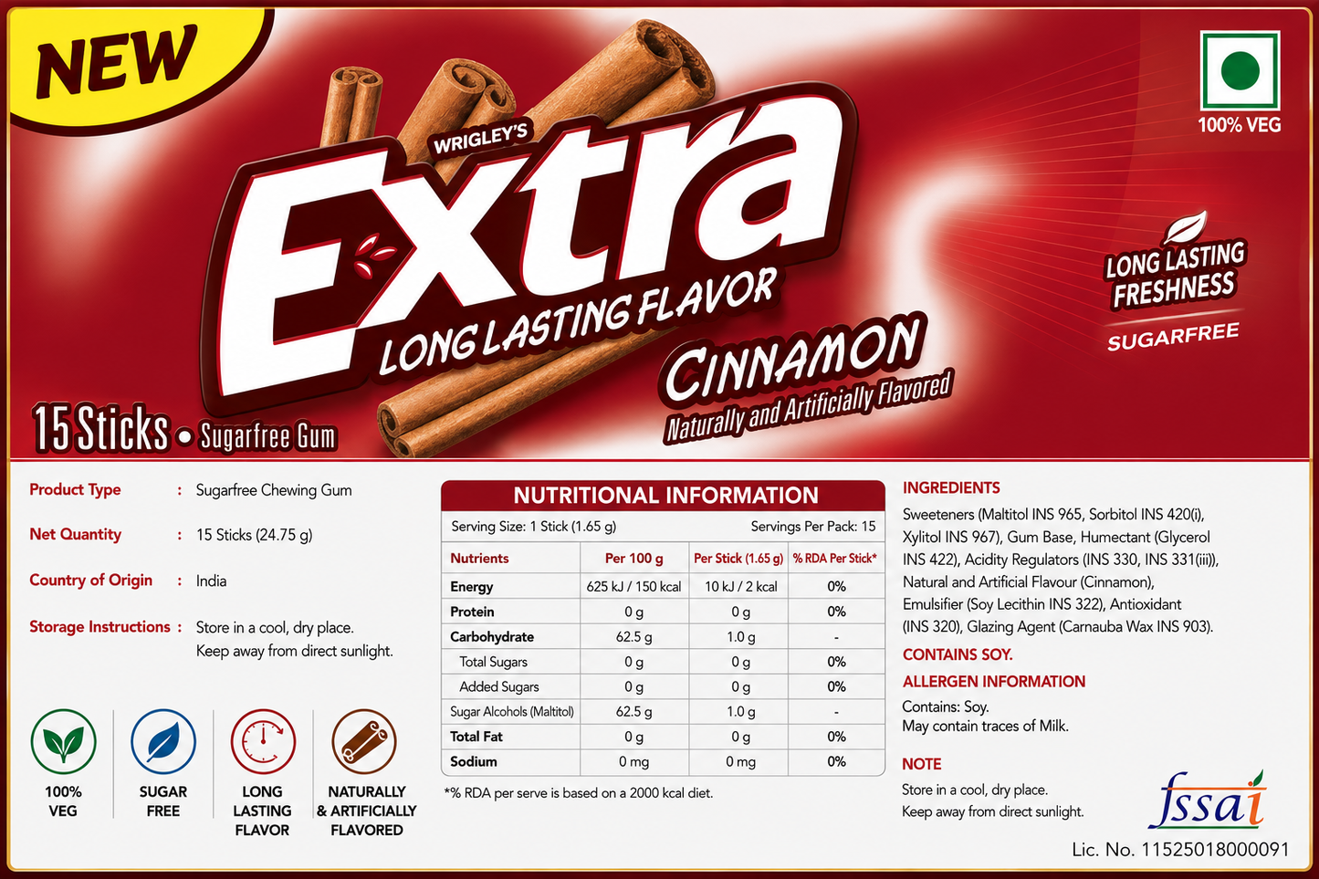 Extra Gum Cinnamon Chewing Imported From USA