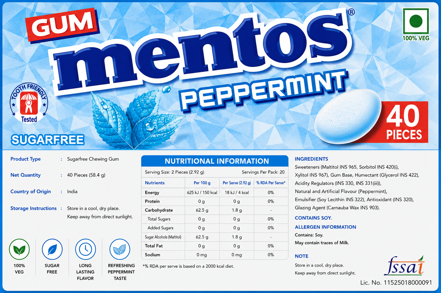 Mentos White Peppermint Chewing Gum Imported From USA/UK - Nosh Products