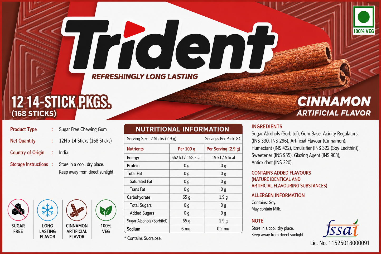 Trident Cinnamon Chewing Gum