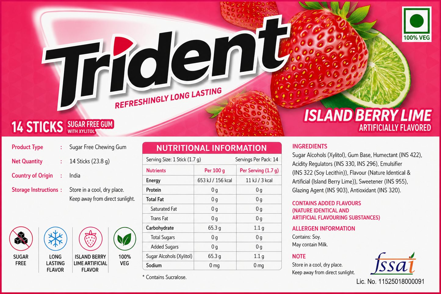 Trident Strawberry Twist Chewing Gum