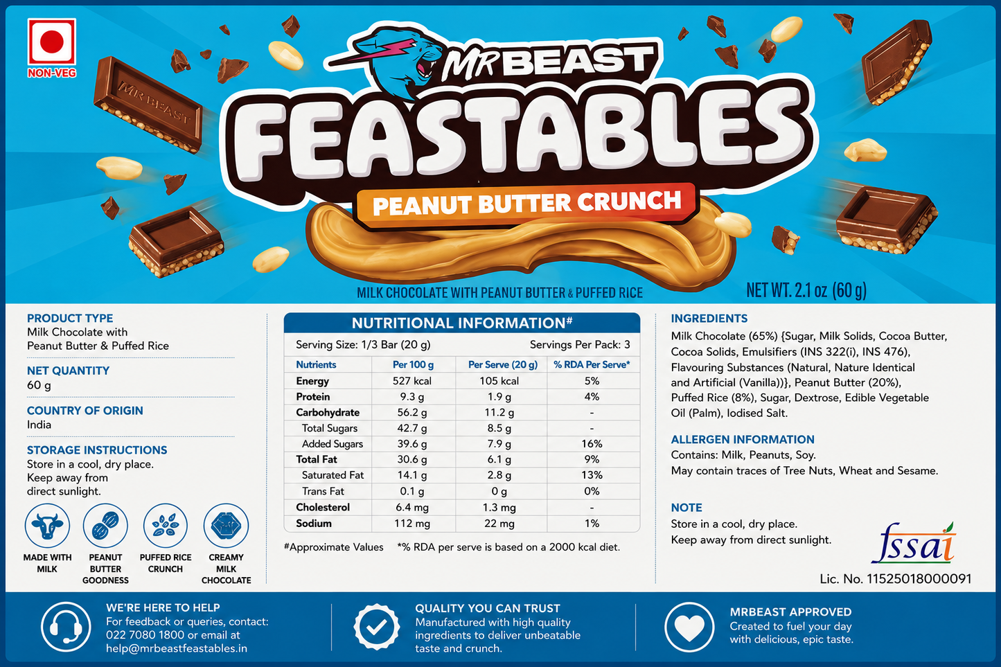 Feastables Peanut Butter Chocolate 60gm Imported From USA - Nosh Products