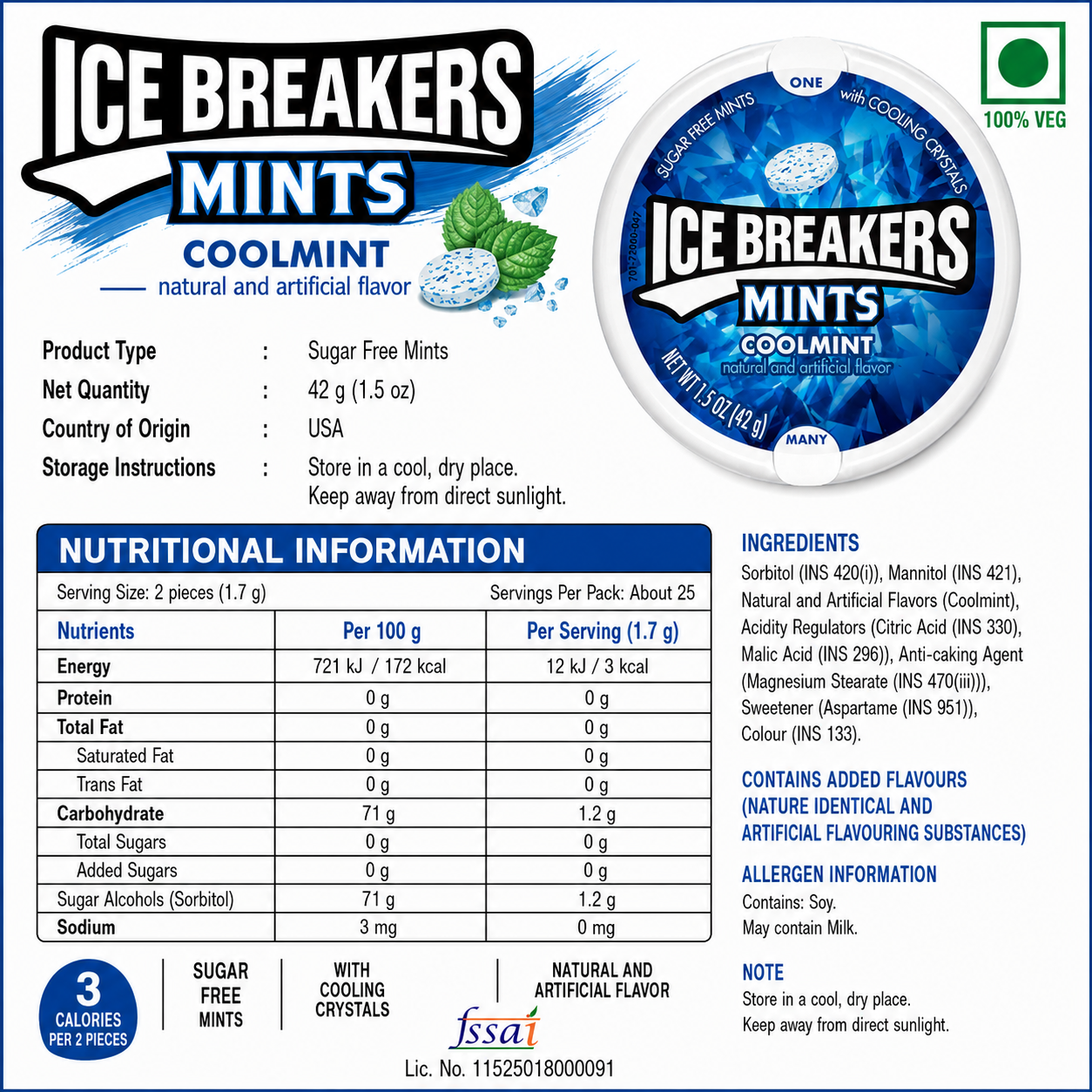Icebreakers Mints Cool Mint 42gm - Nosh Products