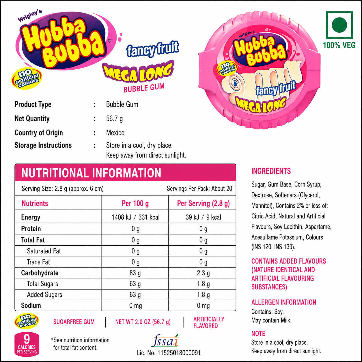 Hubba Bubba Tape Fancy Fruit Chewing Gum 56gm - Nosh Products