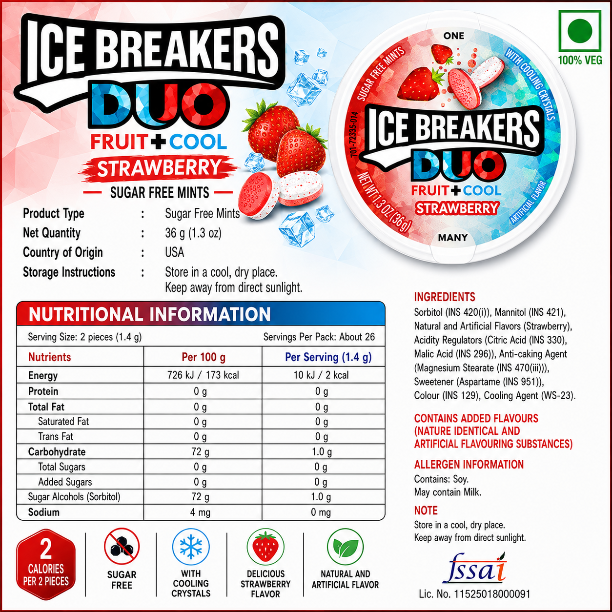 Icebreakers Mints Strawberry Mint 42gm