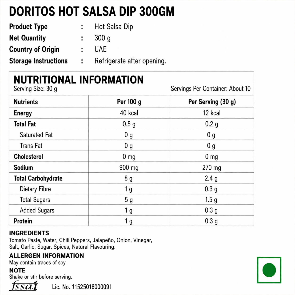 Doritos Hot Salsa Dip 300gm - Nosh Products