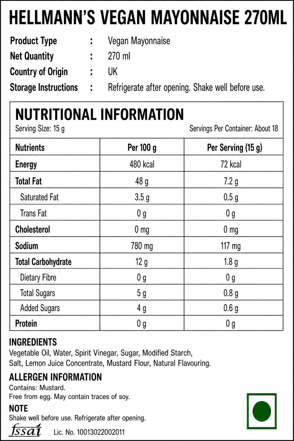 Hellmann's Vegan Mayonnaise 270ml - Nosh Products