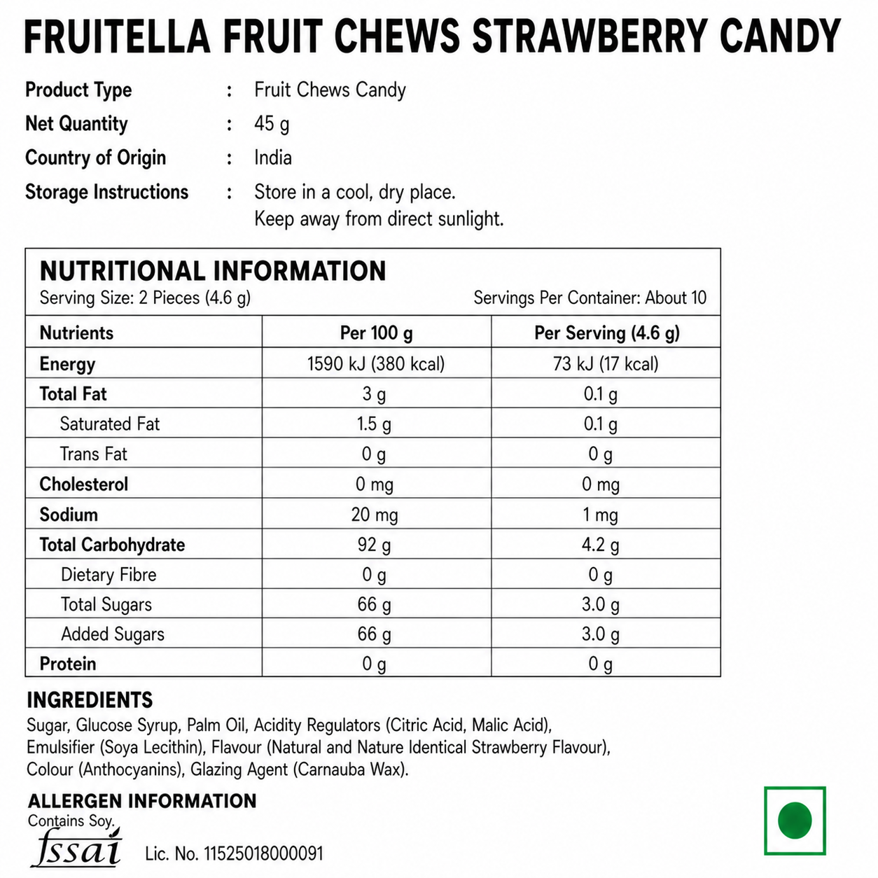 Fruitella Fruit Chews Strawberry Candy 45gm - Nosh Products