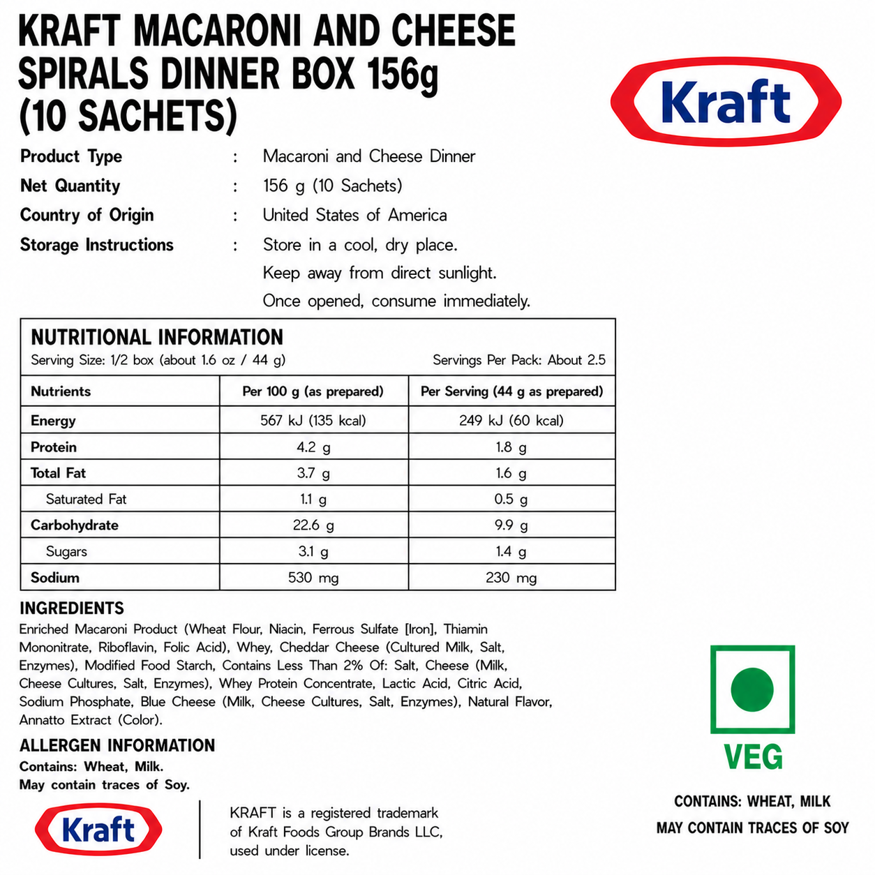 Kraft Macaroni And Cheese Spirals Dinner Box 156gm - Nosh Products