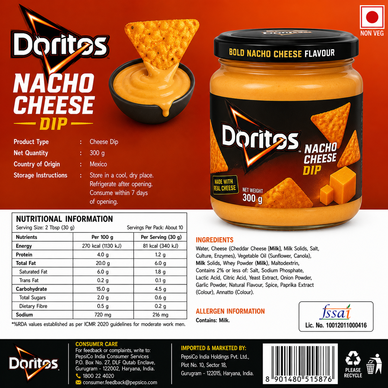 Doritos Nacho Cheese Dip 300gm - Nosh Products
