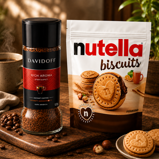 Davidoff Rich Aroma Instant Coffee And Nutella Biscuit Pouch Bundle Pack - Nosh Products