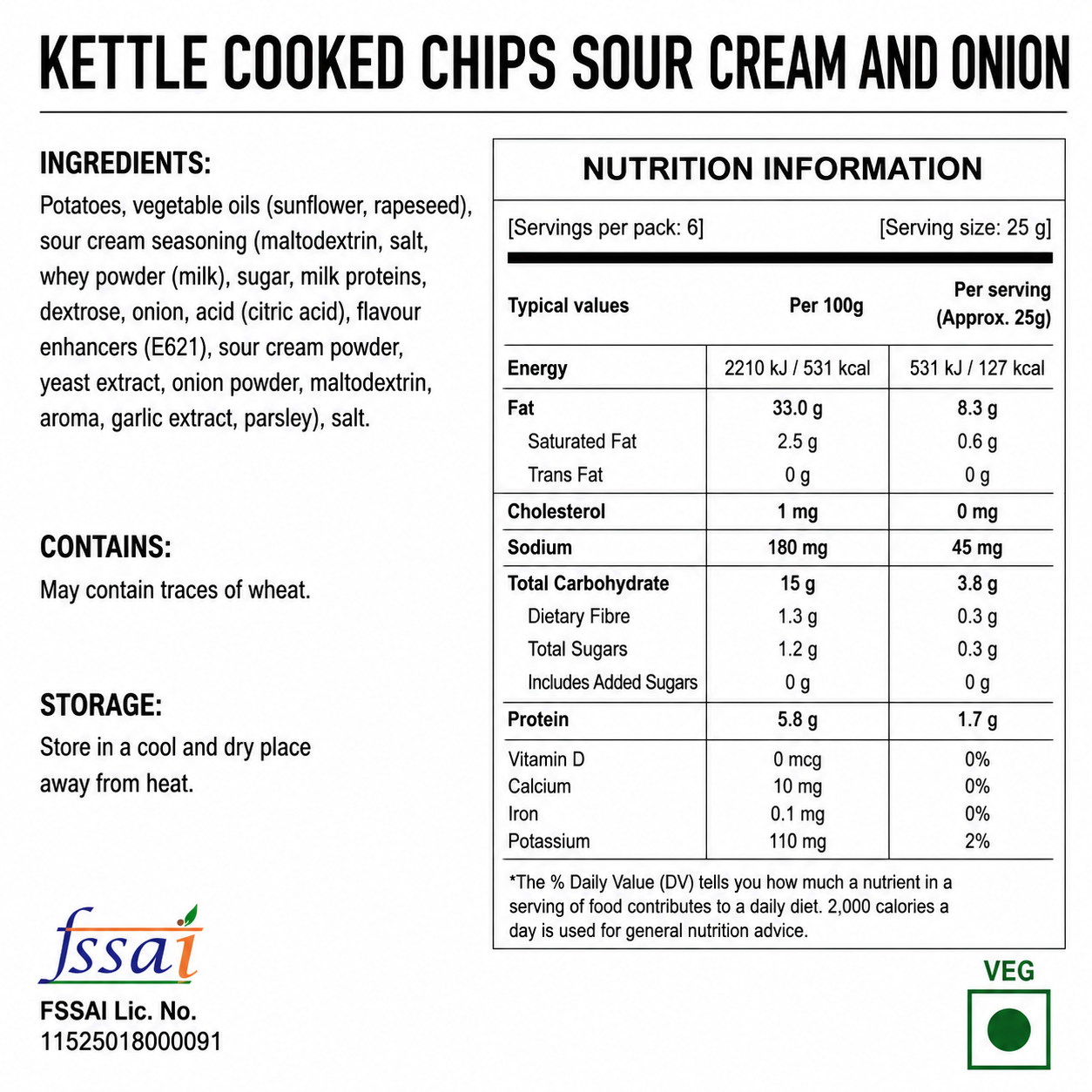 Kettle Cooked Chips Sour Cream And Onion 150gm Imported From Denmark