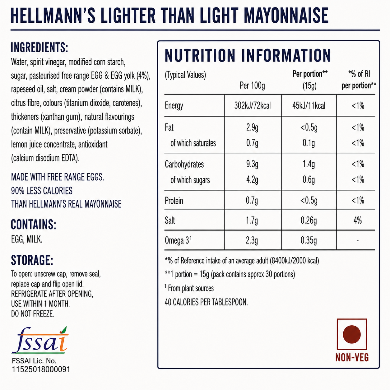 Hellmann's Lighter Than Light Mayonnaise 430ml Imported From UK - Nosh Products