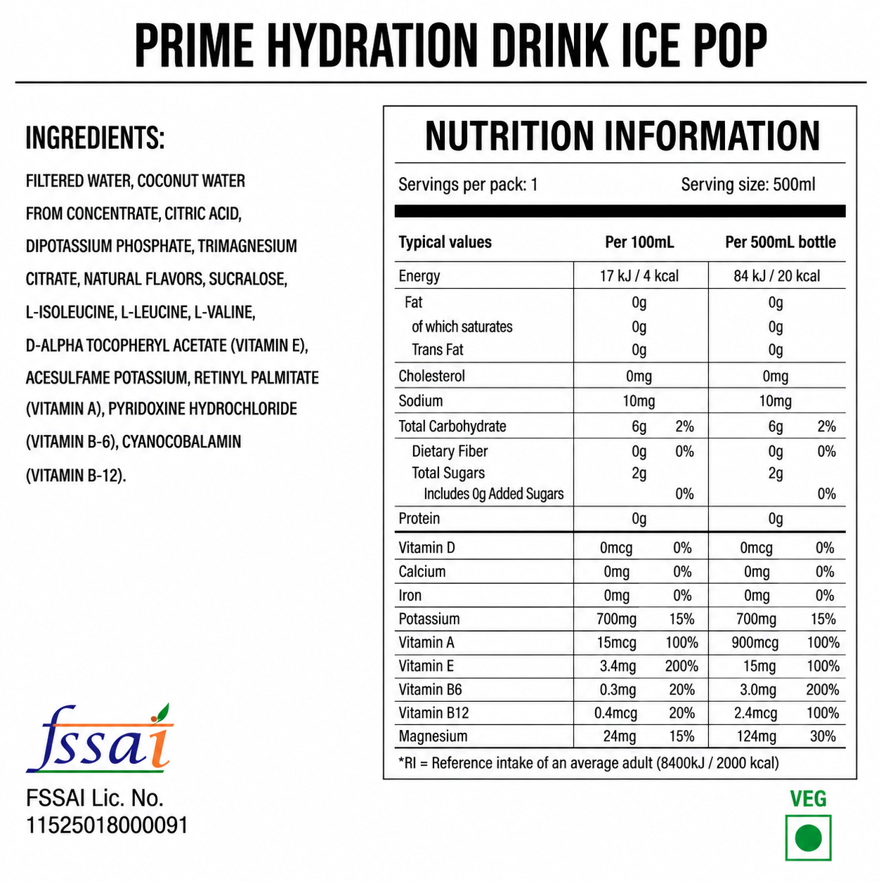 Prime Hydration Drink Ice Pop 500ml Imported From USA - Nosh Products