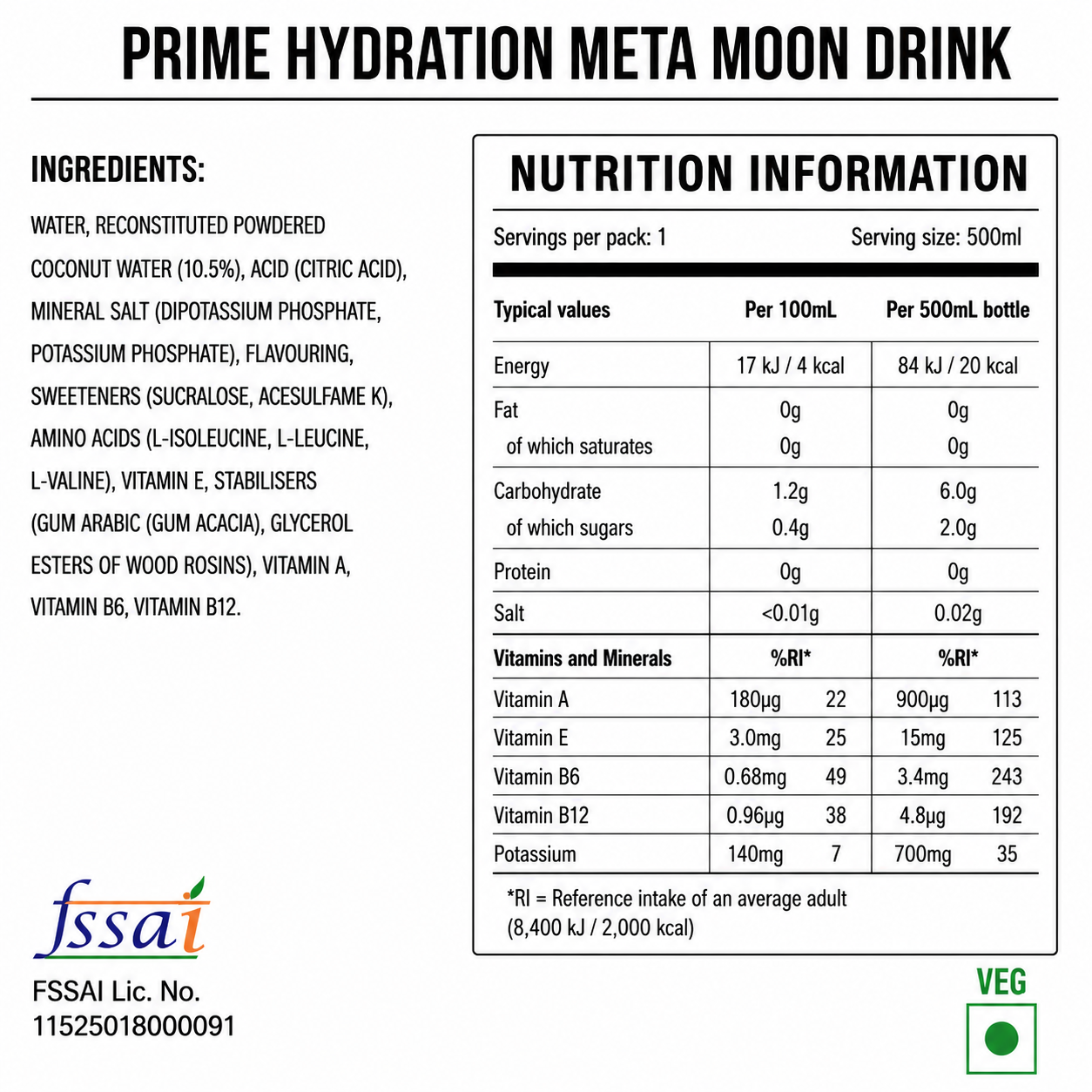 Prime Hydration Meta Moon Drink 500ml Imported From USA - Nosh Products