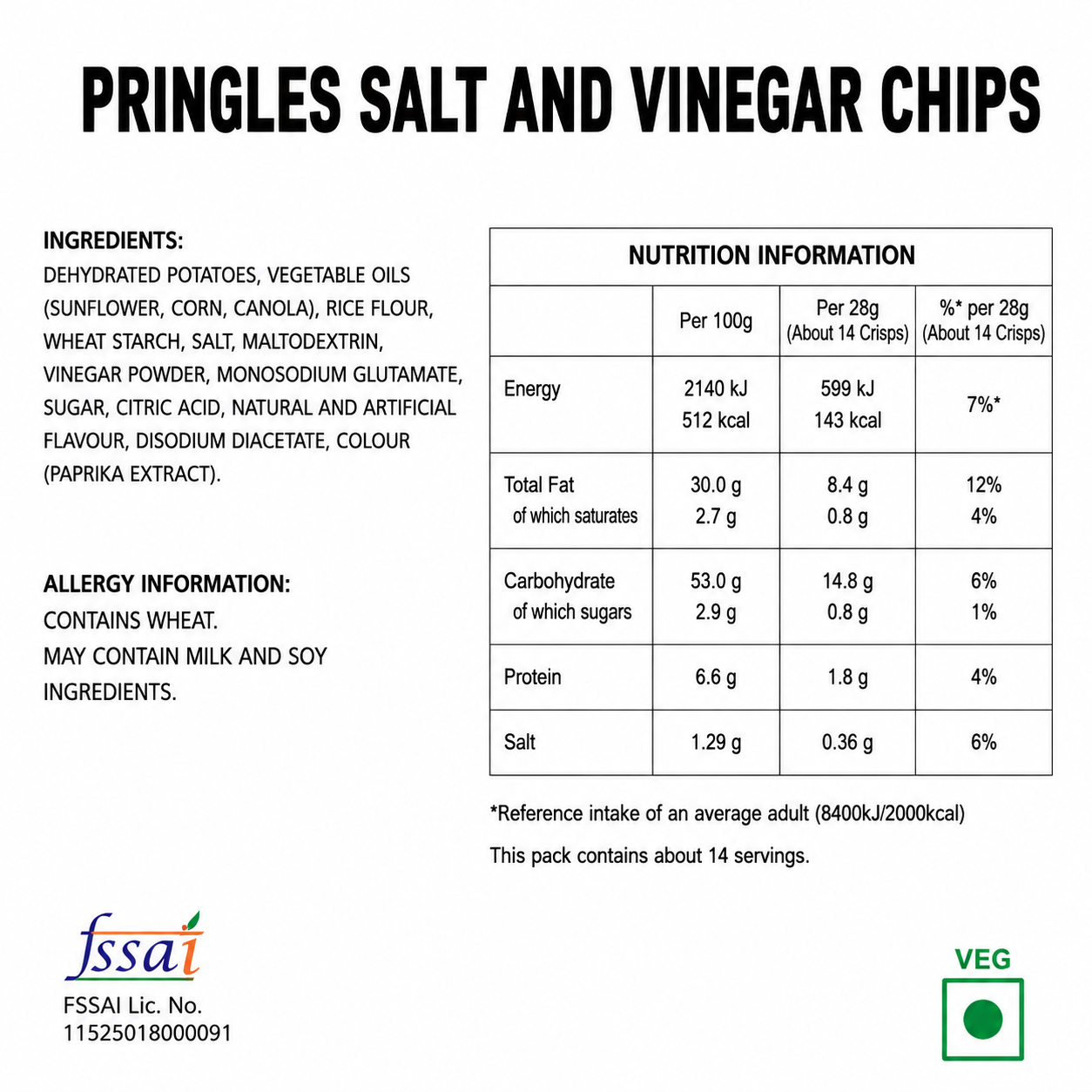 Pringles Salt And Vinegar Chips 158gm Imported From USA - Nosh Products