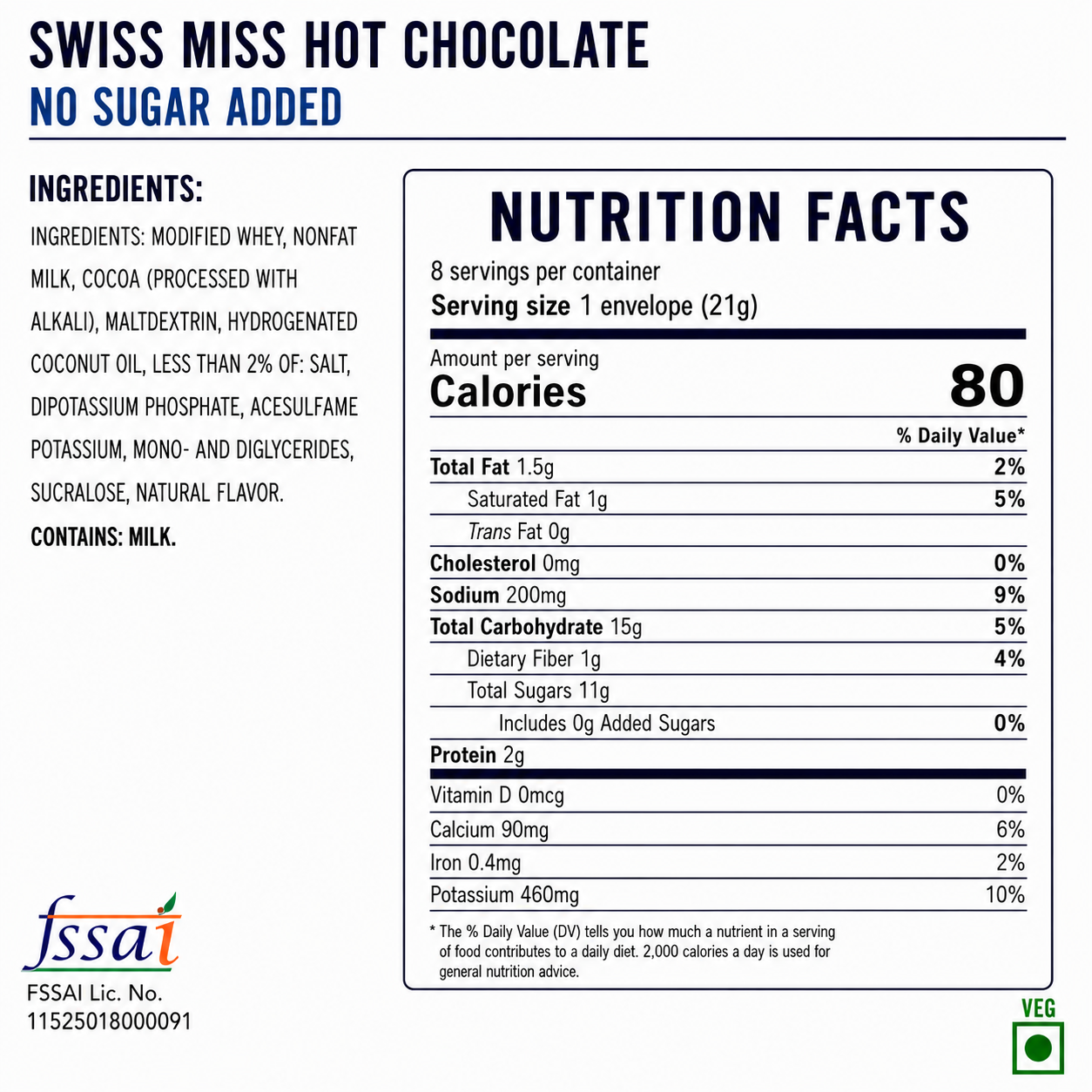 Swiss Miss Hot Chocolate No Sugar Added 165gm Imported From USA - Nosh Products