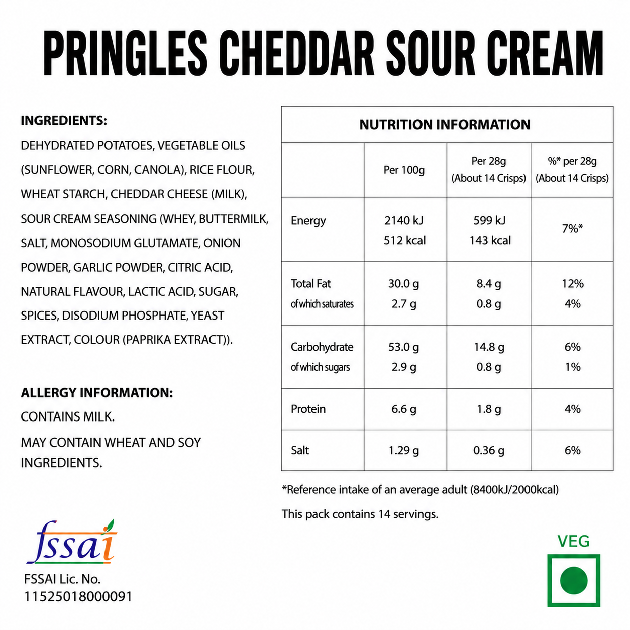 Pringles Sour Cream And Cheddar Chips 158gm Imported From USA