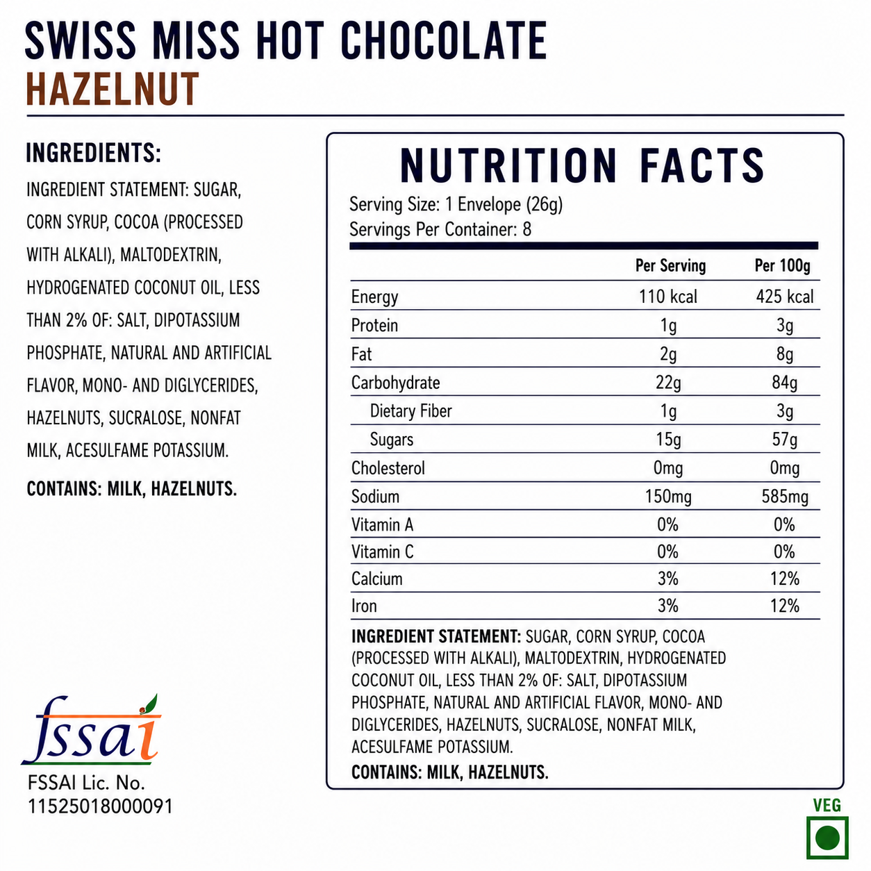 Swiss Miss Hot Chocolate Hazelnut 208gm Imported From USA - Nosh Products