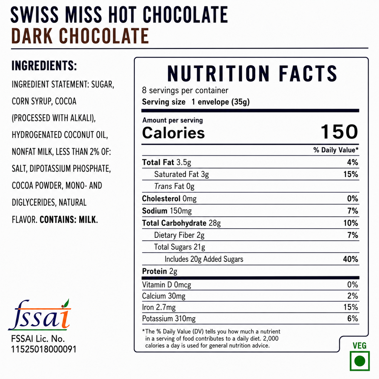 Swiss Miss Hot Chocolate Dark Chocolate 283gm Imported From USA - Nosh Products