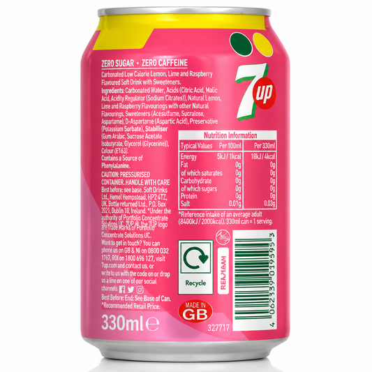 7 Up Pink Lemonade Zero Sugar 330ml Imported From UK