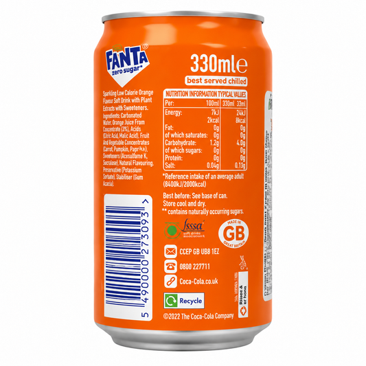 Fanta Orange Zero Sugar 330ml Imported From UK - Nosh Products