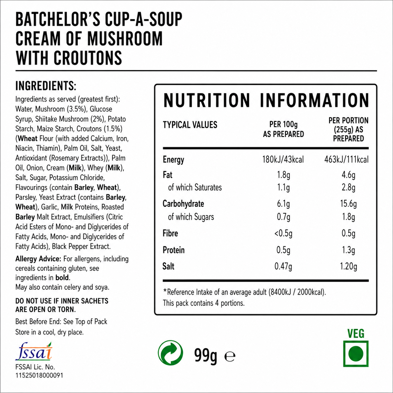 Batchelor's Cup-A-Soup Cream Of Mushroom With Croutons (4 Cups) Imported From UK - Nosh Products