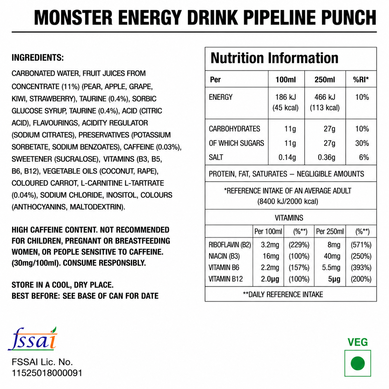 Monster Energy Drink Pipeline Punch 500ml Imported From UK