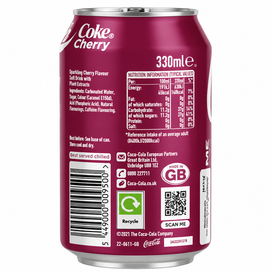 Coke Cherry 330ml Imported From UK - Nosh Products