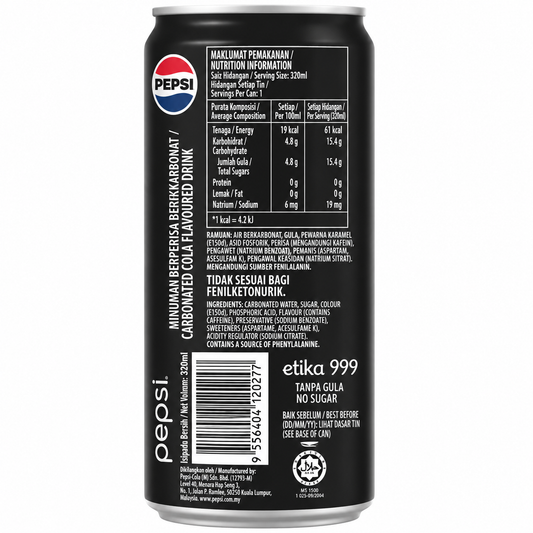 Pepsi Black Zero Sugar Soda 320ml Global Import - Nosh Products