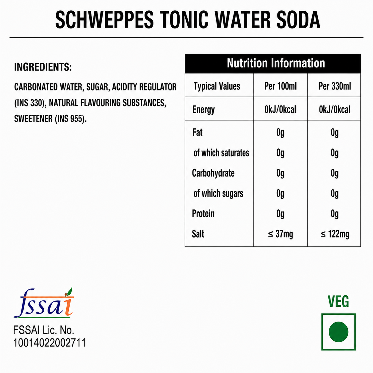 Schweppes Tonic Water Soda 330ml Imported From Asia - Nosh Products
